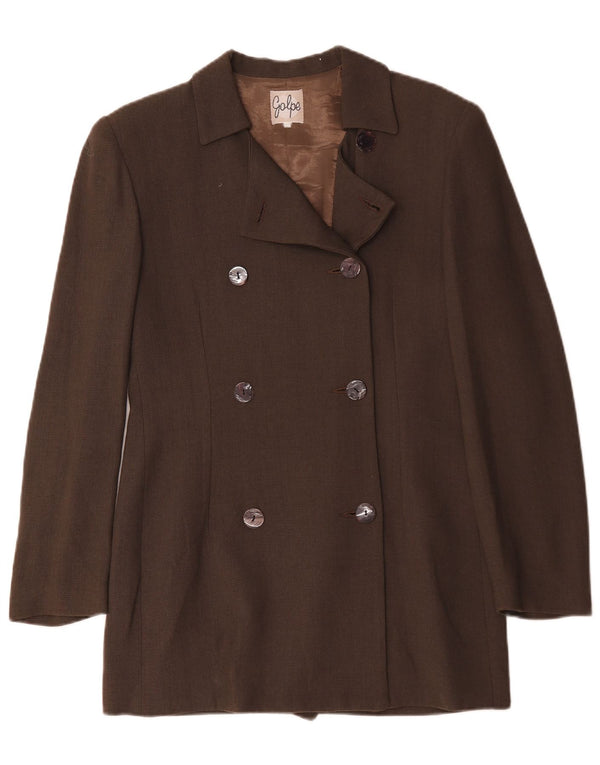 Jaqueta blazer feminina vintage com peito duplo Reino Unido 12 marrom médio