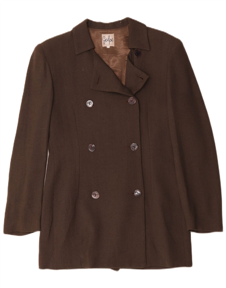 Jaqueta blazer feminina vintage com peito duplo Reino Unido 12 marrom médio