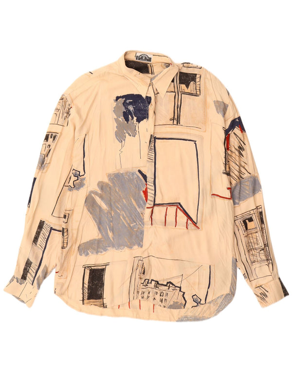 Camisa masculina vintage XL bege viscose geométrica