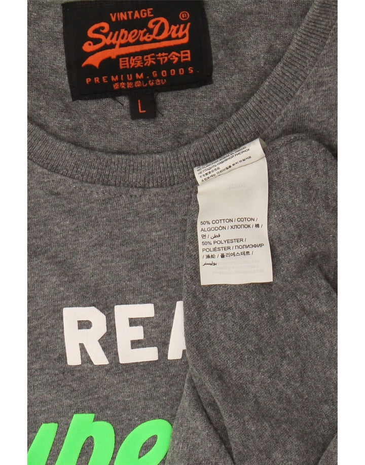 Camiseta gráfica masculina Superdry Top grande algodão cinza
