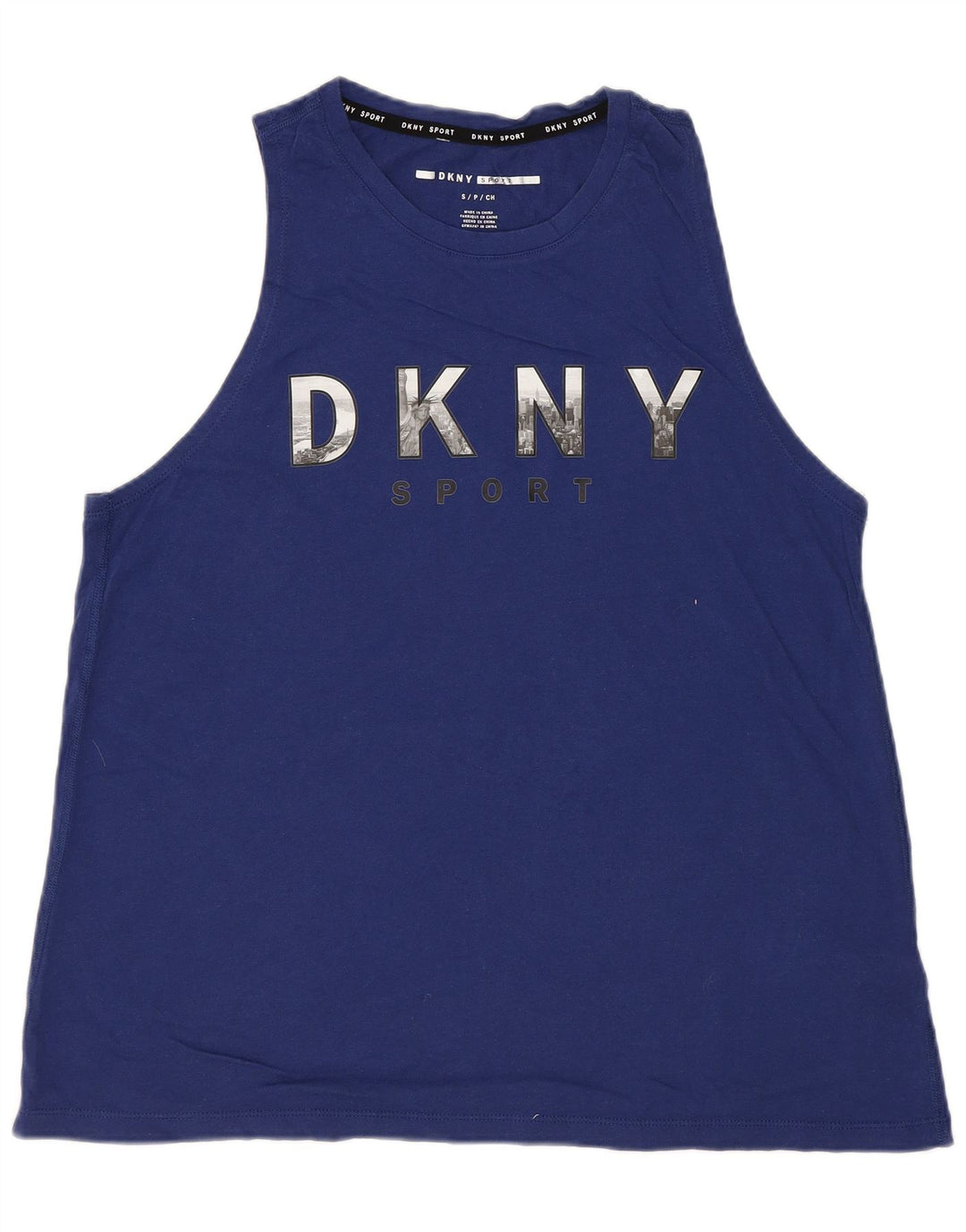 Colete gráfico masculino DKNY top pequeno azul algodão