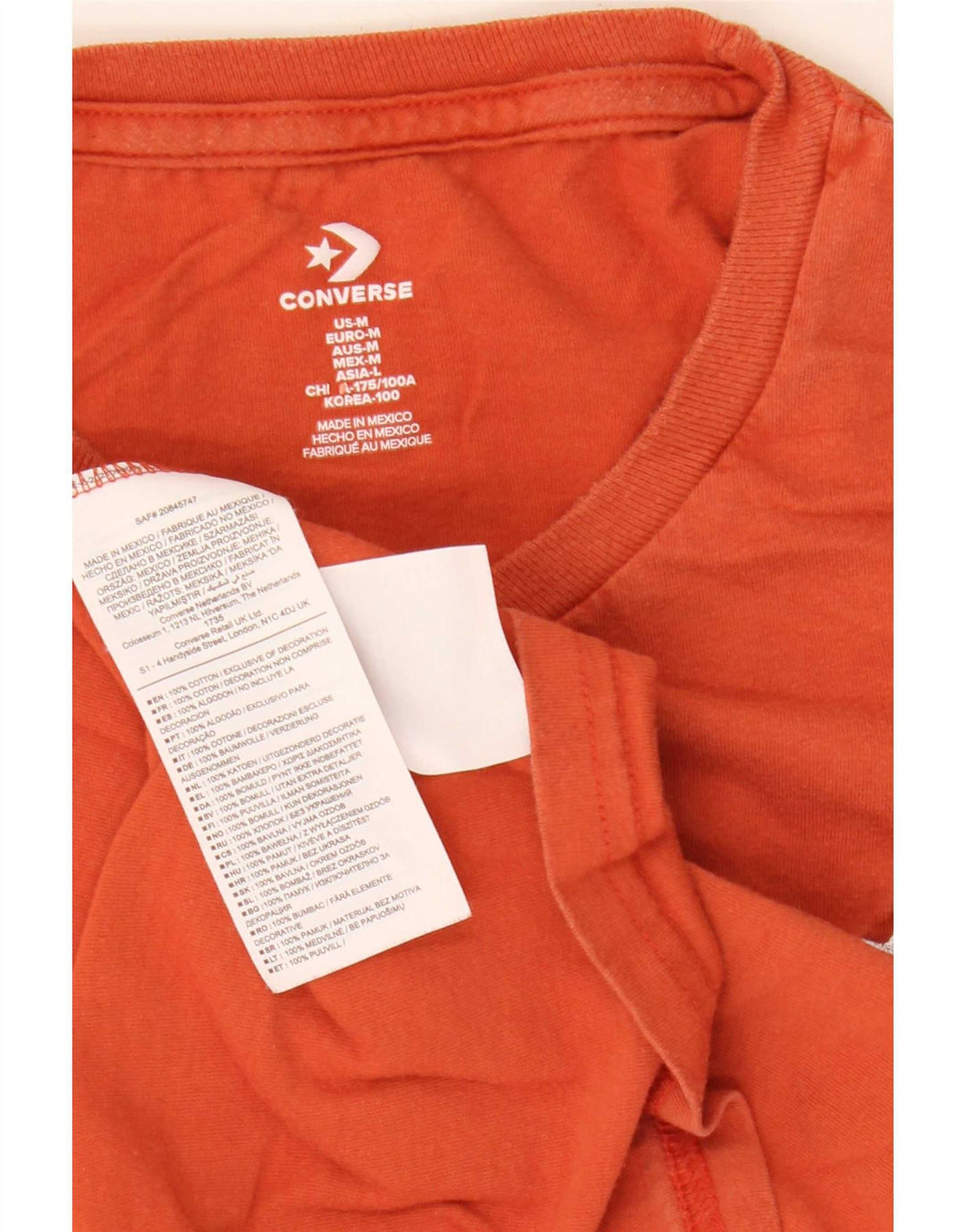 Converse Mens Camiseta Top Médio Algodão Laranja