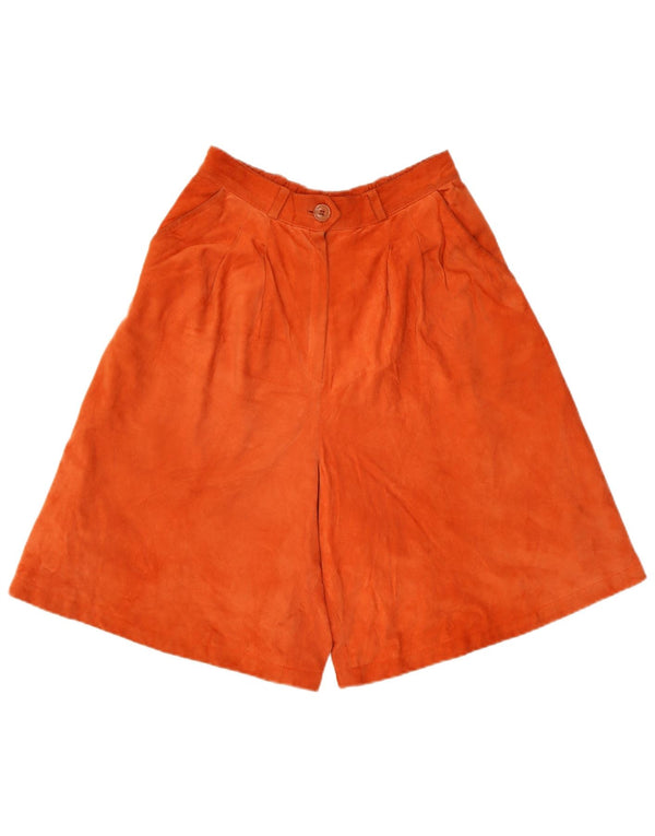 Shorts casuais femininos vintage de cintura alta UE 38 médio W26 couro laranja
