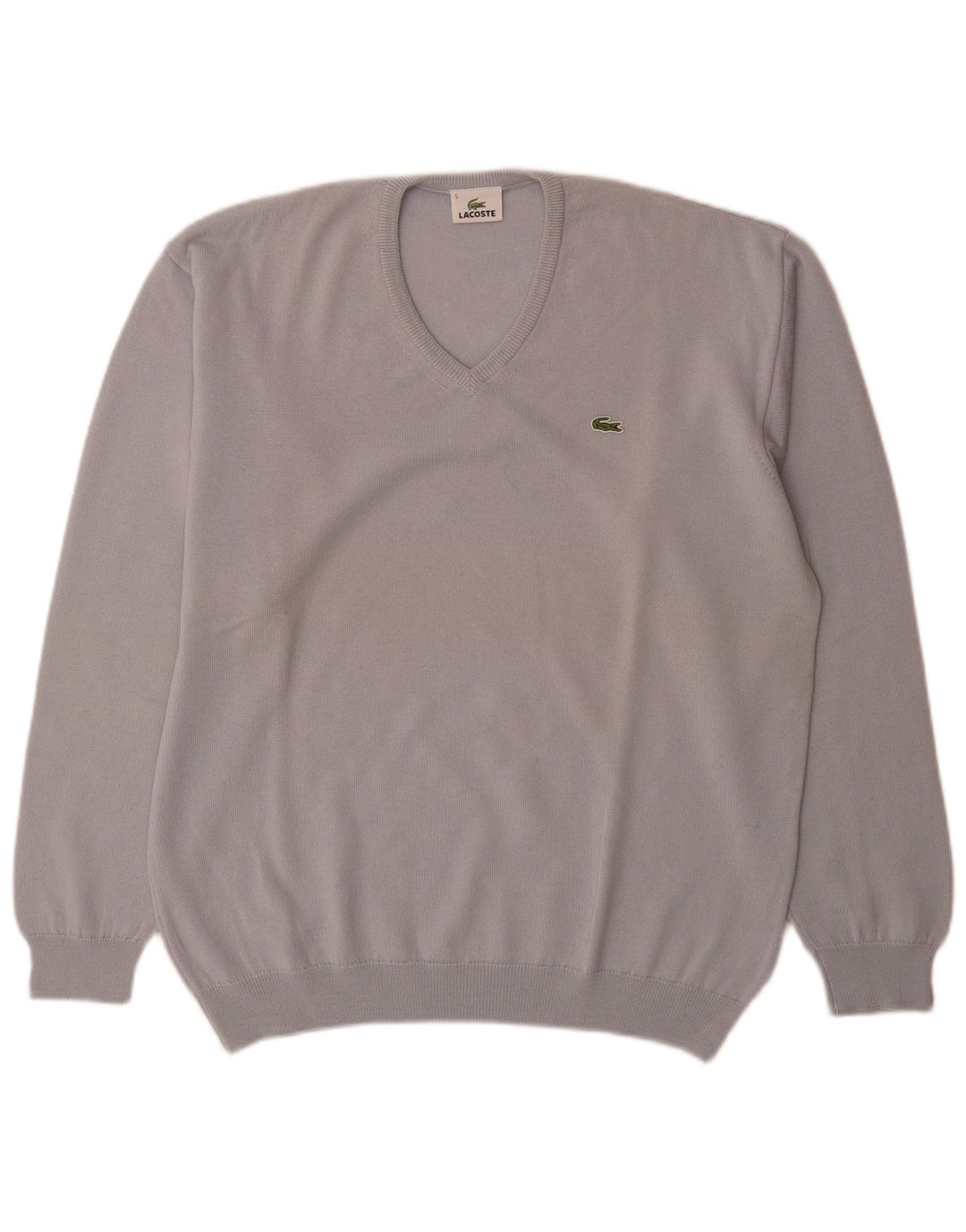 Suéter masculino Lacoste com decote em V tamanho 5 grande lã virgem azul