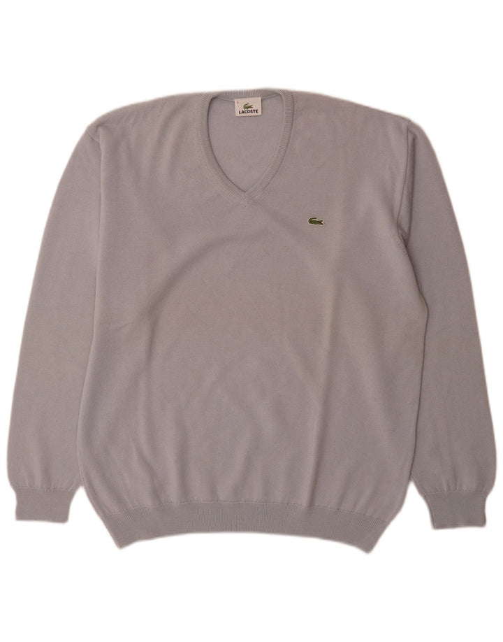 Suéter masculino Lacoste com decote em V tamanho 5 grande lã virgem azul