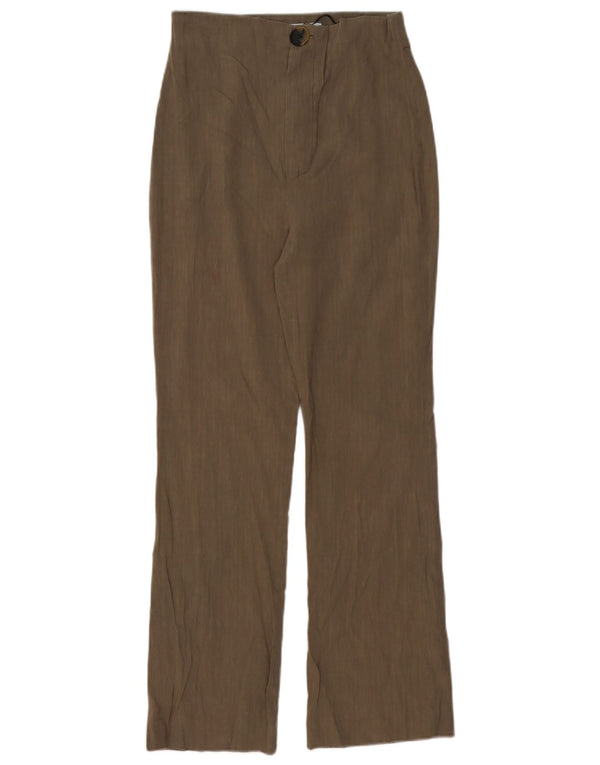 Calça chino reta feminina Zara cintura alta pequena W26 L27 linho marrom