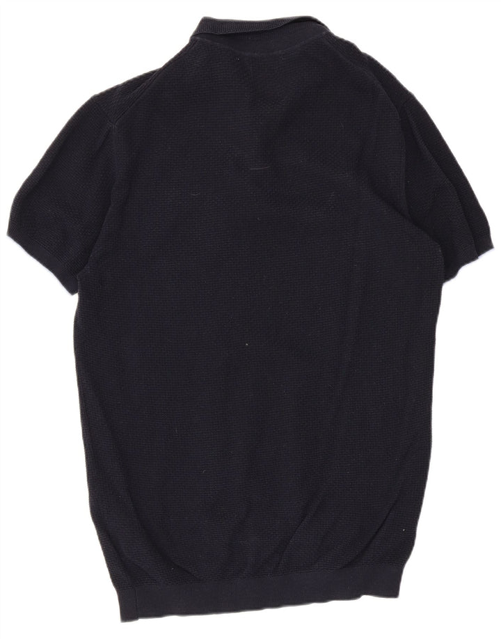 Camisa polo masculina Massimo Dutti grande algodão azul marinho