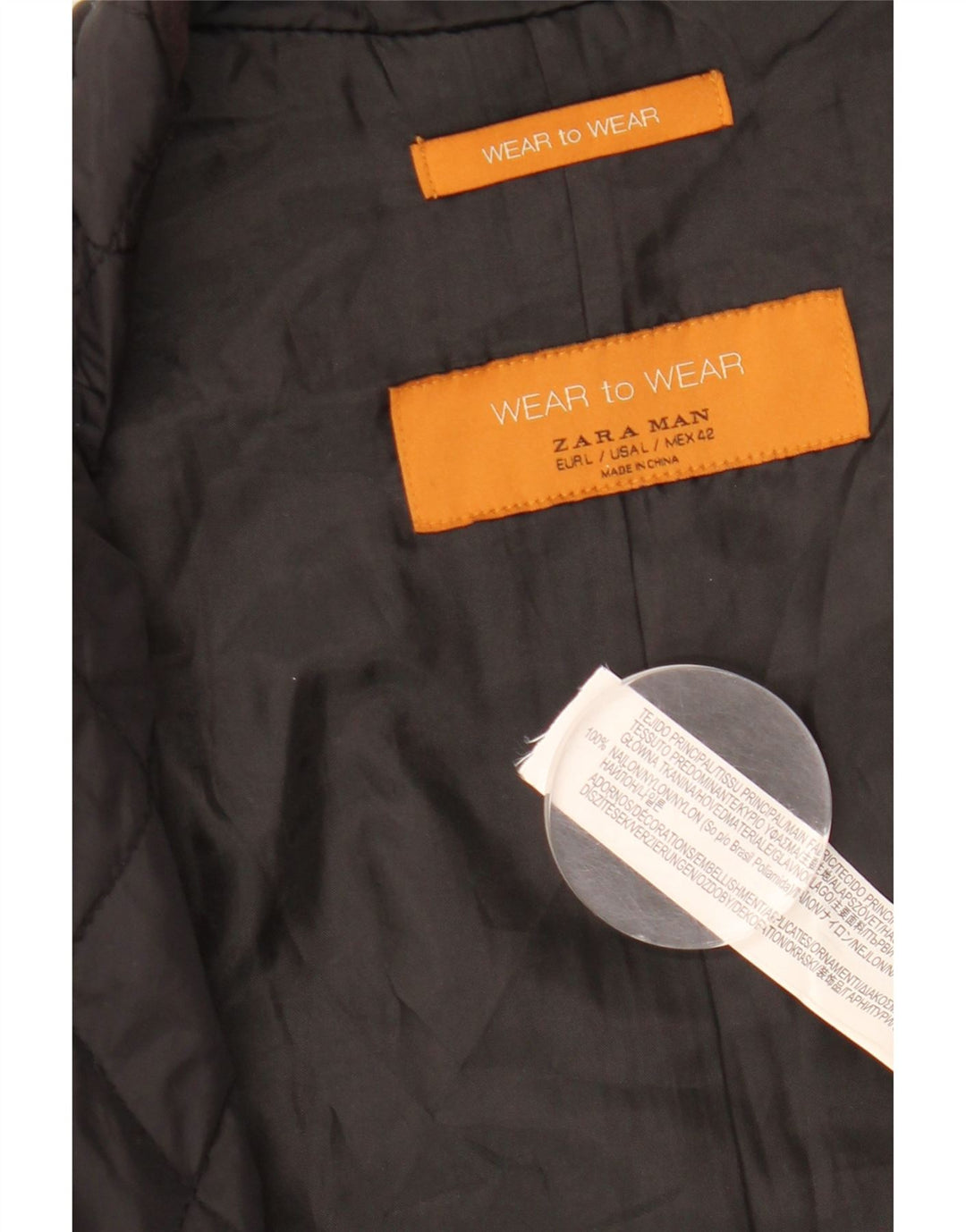 Colete acolchoado masculino ZARA UK 40 grande nylon preto