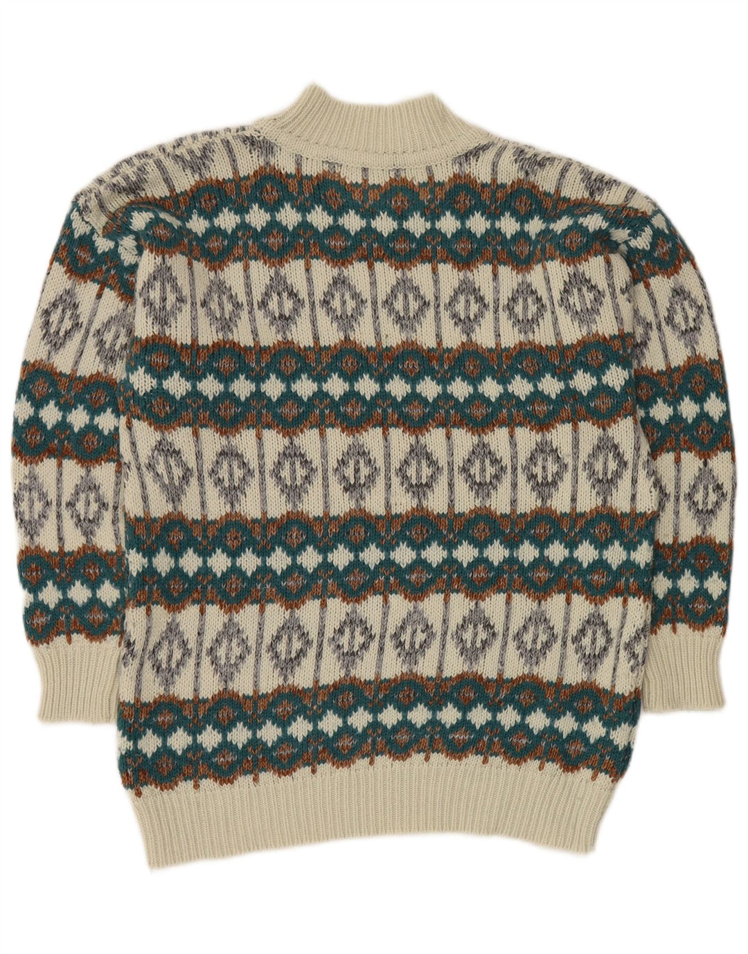 Suéter masculino VINTAGE com gola tartaruga médio branco Fair Isle