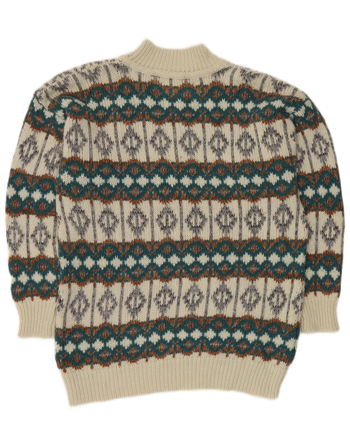 Suéter masculino VINTAGE com gola tartaruga médio branco Fair Isle
