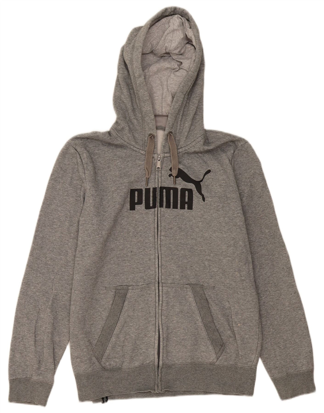 Suéter PUMA masculino com capuz e zíper gráfico pequeno algodão cinza