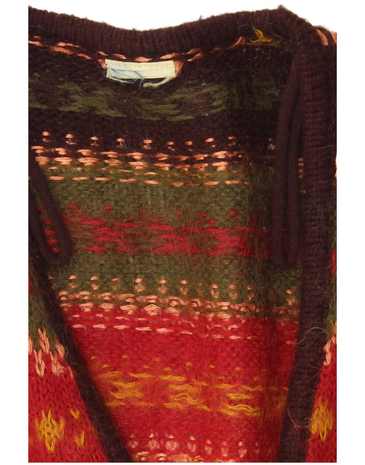 Suéter cardigã feminino VINTAGE Reino Unido 14 grande listrado multicolorido