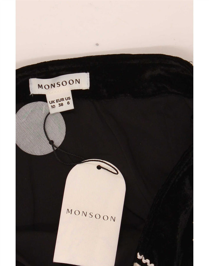 Minissaia feminina Monsoon UK 10 pequena W27 poliéster floral preto