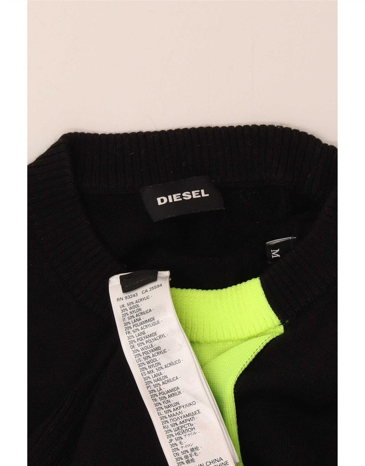 Suéter masculino Diesel com gola redonda e gola redonda, bloco colorido preto médio