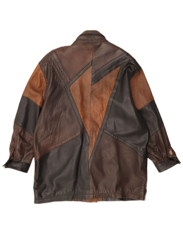 Casaco feminino de couro superdimensionado Maddox EU 42 grande couro marrom colorblock