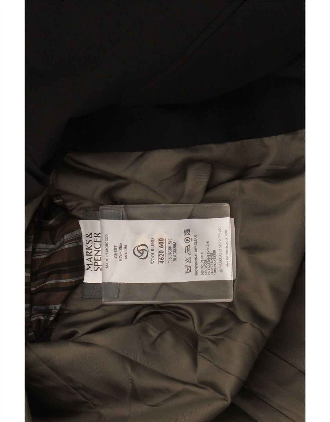Jaqueta blazer masculina de 3 botões Marks & Spencer Reino Unido 38 poliéster preto médio