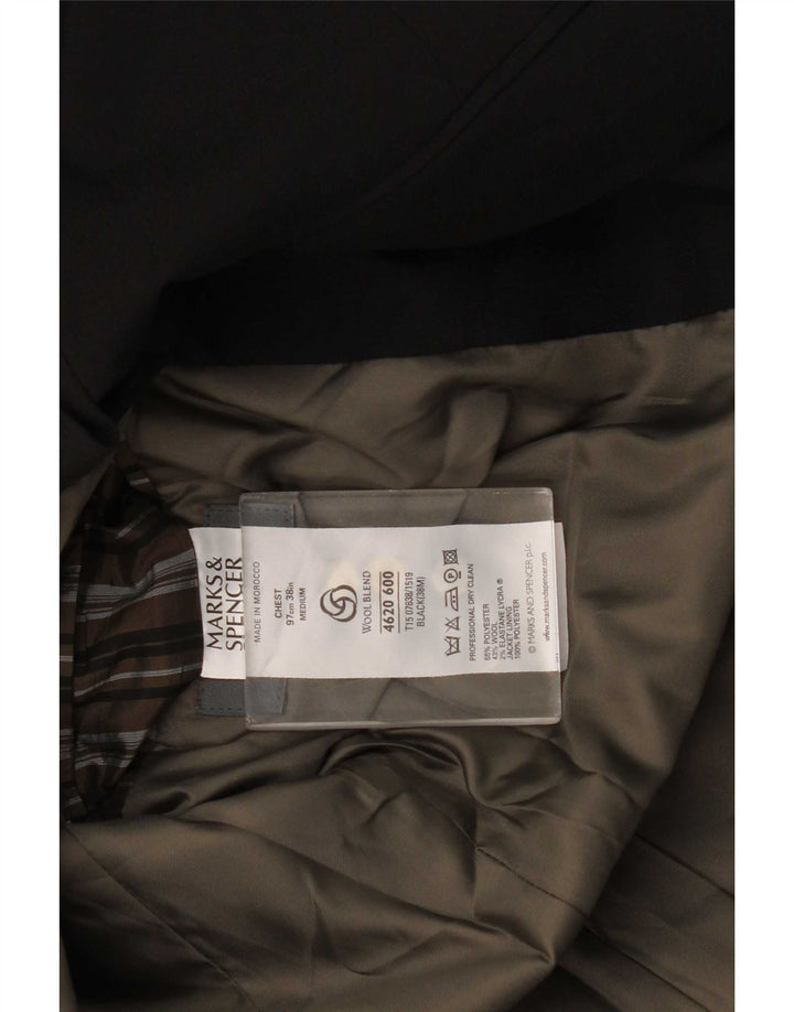 Jaqueta blazer masculina de 3 botões Marks & Spencer Reino Unido 38 poliéster preto médio