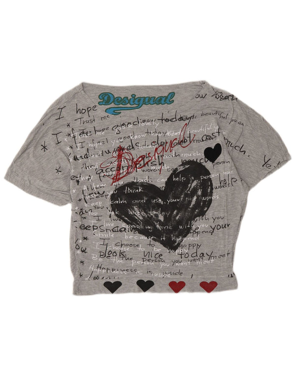 Desigual Camiseta feminina gráfica Top UK 14 cinza médio