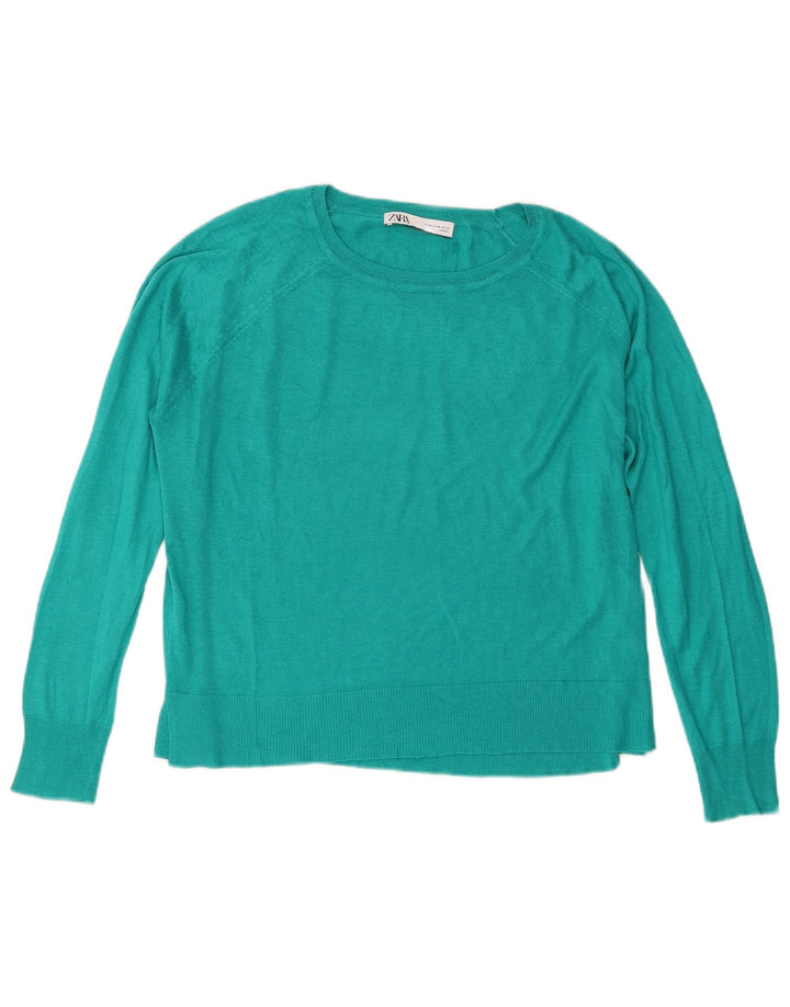 Suéter feminino Zara com gola canoa e viscose turquesa média UK 14