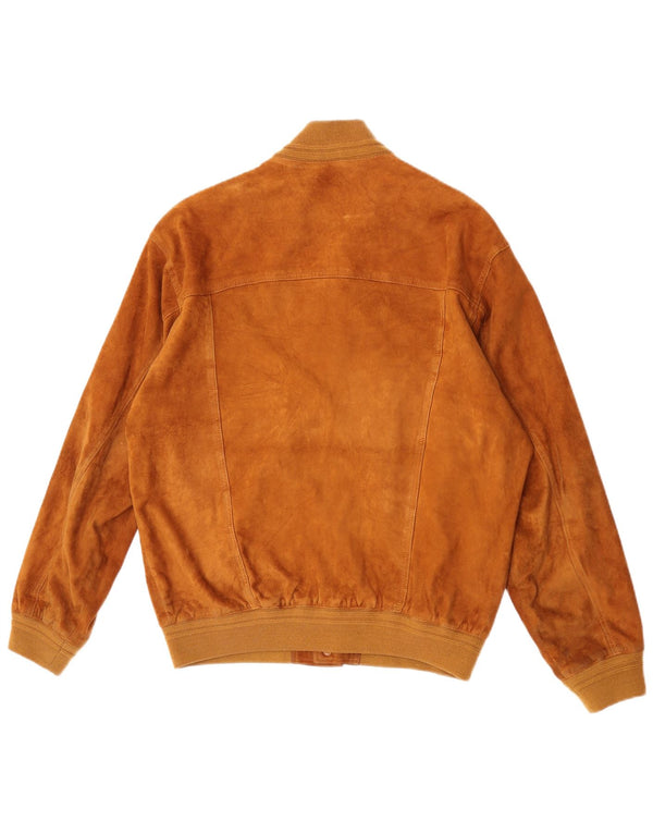 Jaqueta bomber masculina vintage de camurça IT 52 couro bege grande