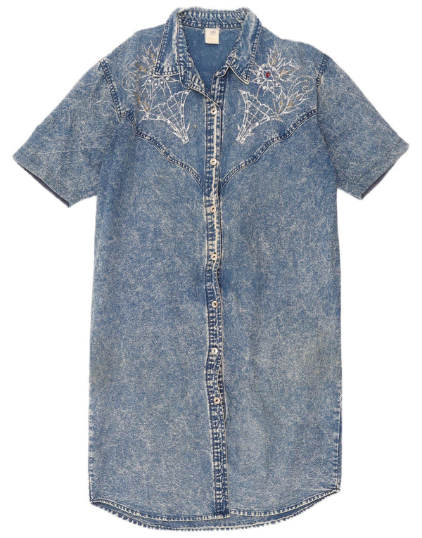 Vestido camisa jeans vintage feminino manga curta Reino Unido 14 azul médio