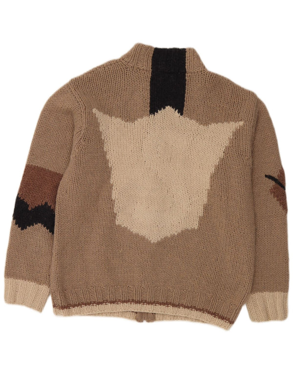 Suéter cardigã masculino com zíper completo Fatto a Mano grande lã colorblock bege