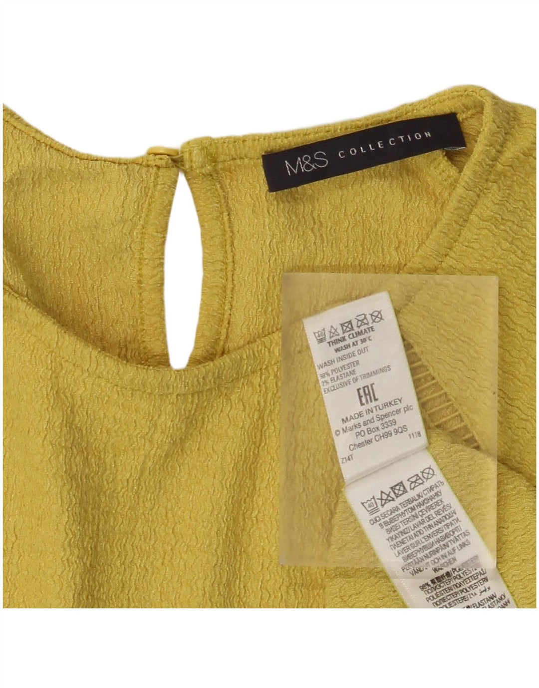 Top feminino Marks & Spencer manga comprida UK 6 XS amarelo poliéster