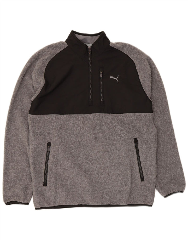 Puma Mens Zip Neck Fleece Jumper Médio Cinza Colourblock Poliéster