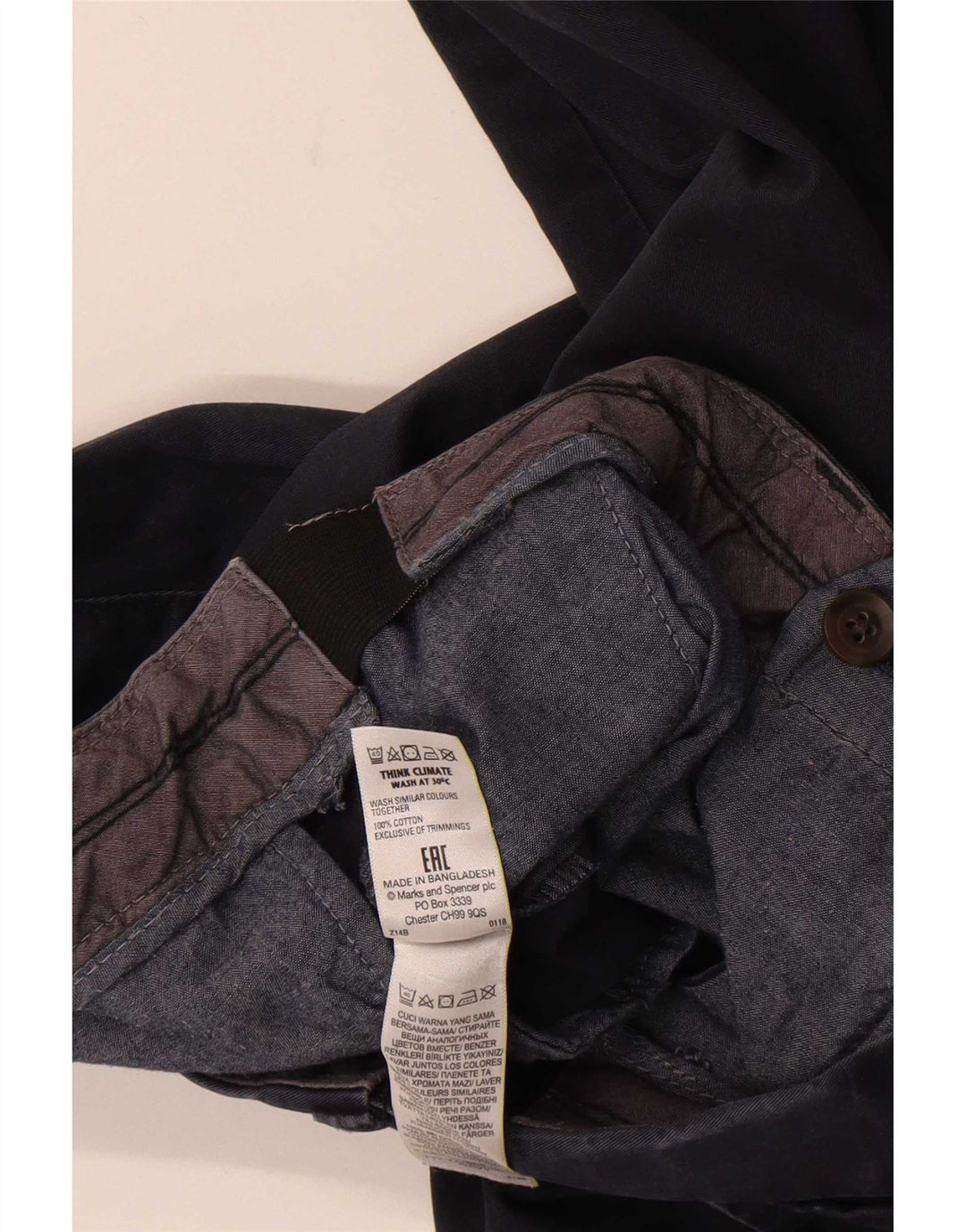 Shorts chino masculino Marks & Spencer W34 grande algodão azul marinho