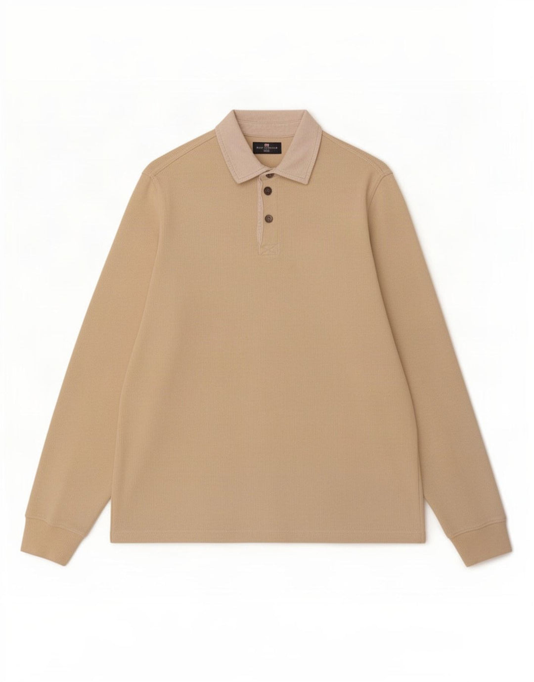 Camisa polo masculina de manga comprida Marks & Spencer algodão bege médio