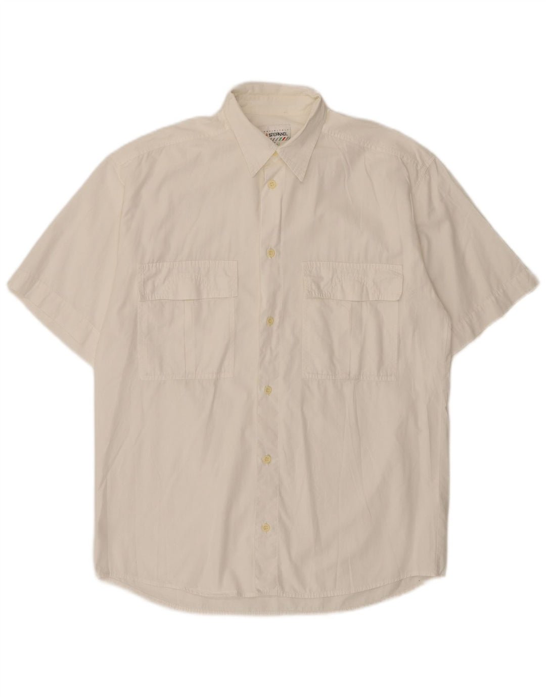 Camisa masculina de manga curta Stefanel de algodão branco médio