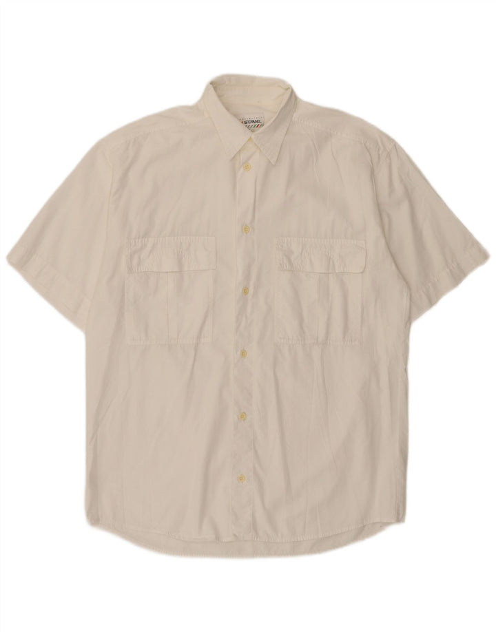 Camisa masculina de manga curta Stefanel de algodão branco médio