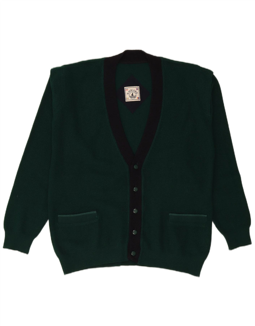 Suéter cardigã masculino Navigare lã colorblock verde médio