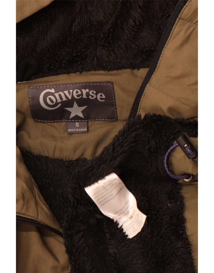 Jaqueta corta-vento masculina CONVERSE com capuz Reino Unido 36 algodão cáqui pequeno