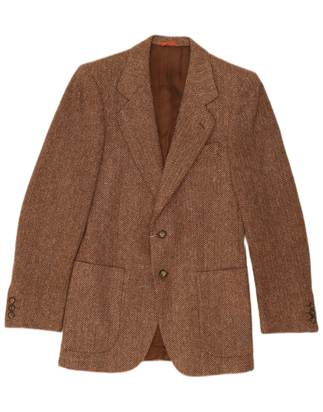 Jaqueta blazer masculina vintage com 2 botões IT 44 XS marrom lã espinha de peixe