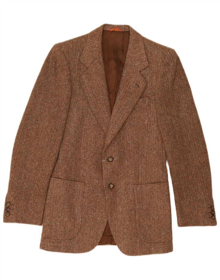 Jaqueta blazer masculina vintage com 2 botões IT 44 XS marrom lã espinha de peixe