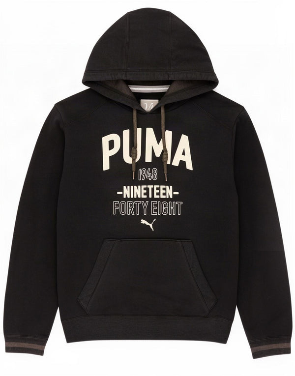 Puma masculino gráfico moletom com capuz médio algodão preto
