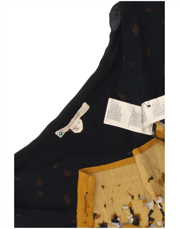 Vestido feminino White Stuff manga 3/4 Reino Unido 12 médio azul marinho geométrico
