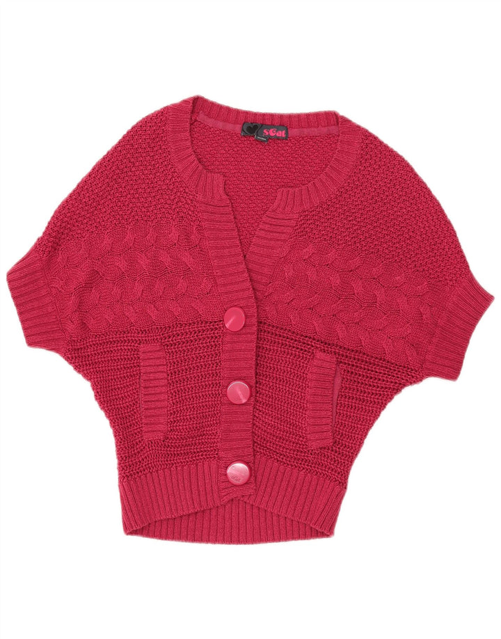 Suéter cardigã feminino vintage Batwing Reino Unido 14 grande rosa