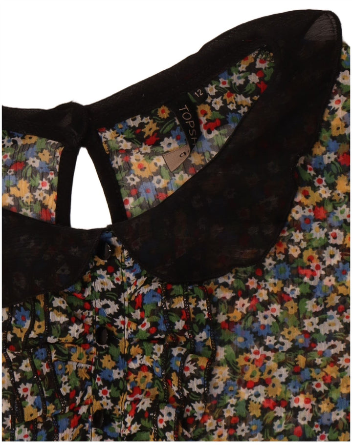 Topshop feminino transparente blusa top UK 12 médio floral multicolorido