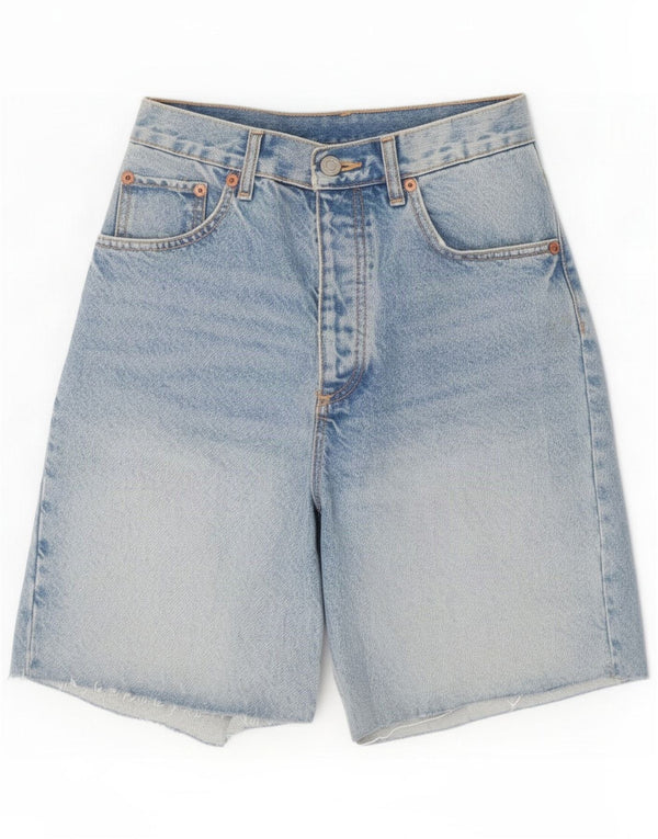 Zara Shorts jeans feminino de cintura alta com perna larga UE 38 pequeno W28 algodão azul