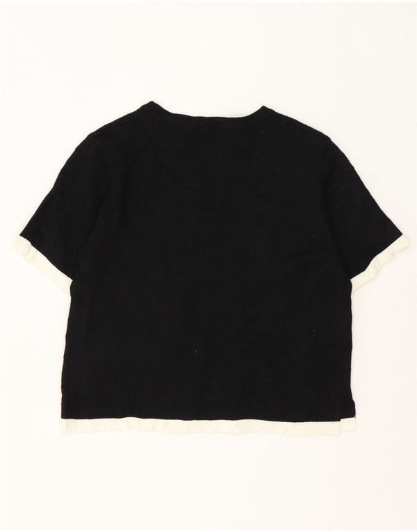 Zara Camiseta Feminina Crop Top UK 12 Médio Preto Colourblock Viscose
