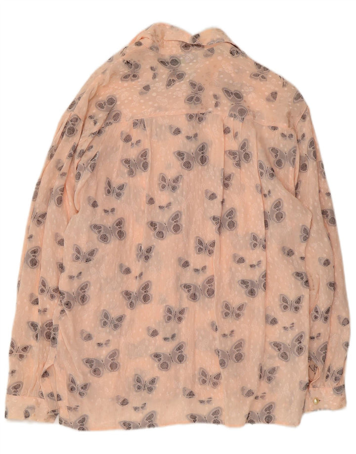 Blusa feminina VINTAGE com estampa gráfica Reino Unido 16 grande borboleta de seda rosa