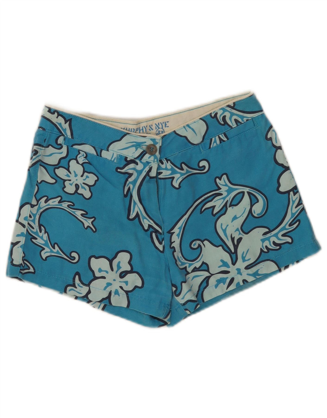 Shorts de natação feminino Murphy & Nye W29 algodão floral azul médio