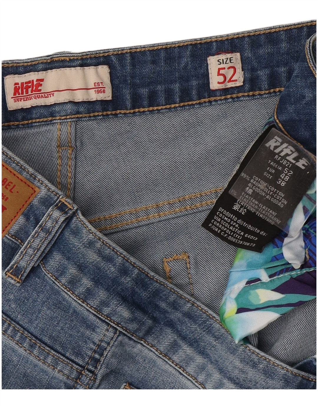 Shorts jeans masculino Rifle IT 52 XL W38 algodão azul