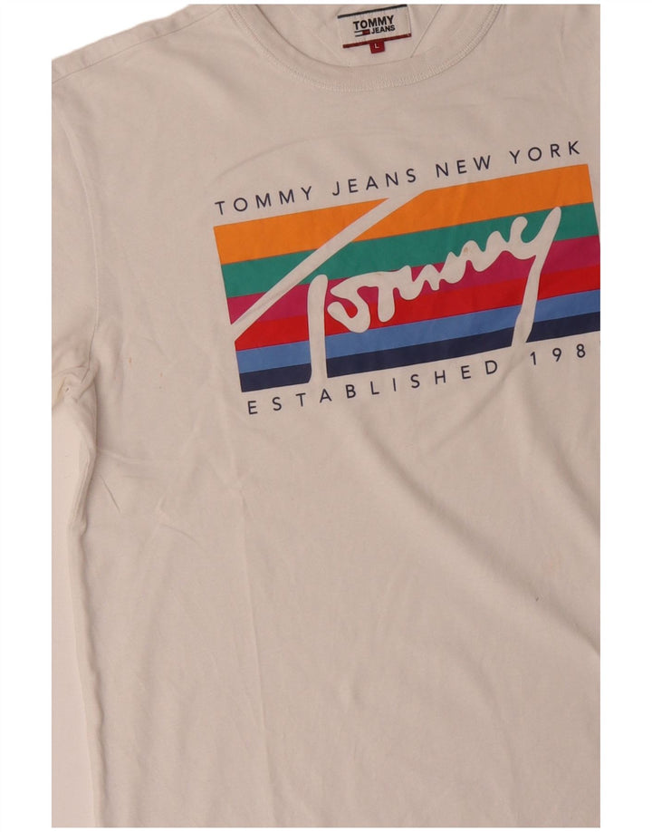 Camiseta masculina Tommy Hilfiger Regular Fit com estampa gráfica grande de algodão branco