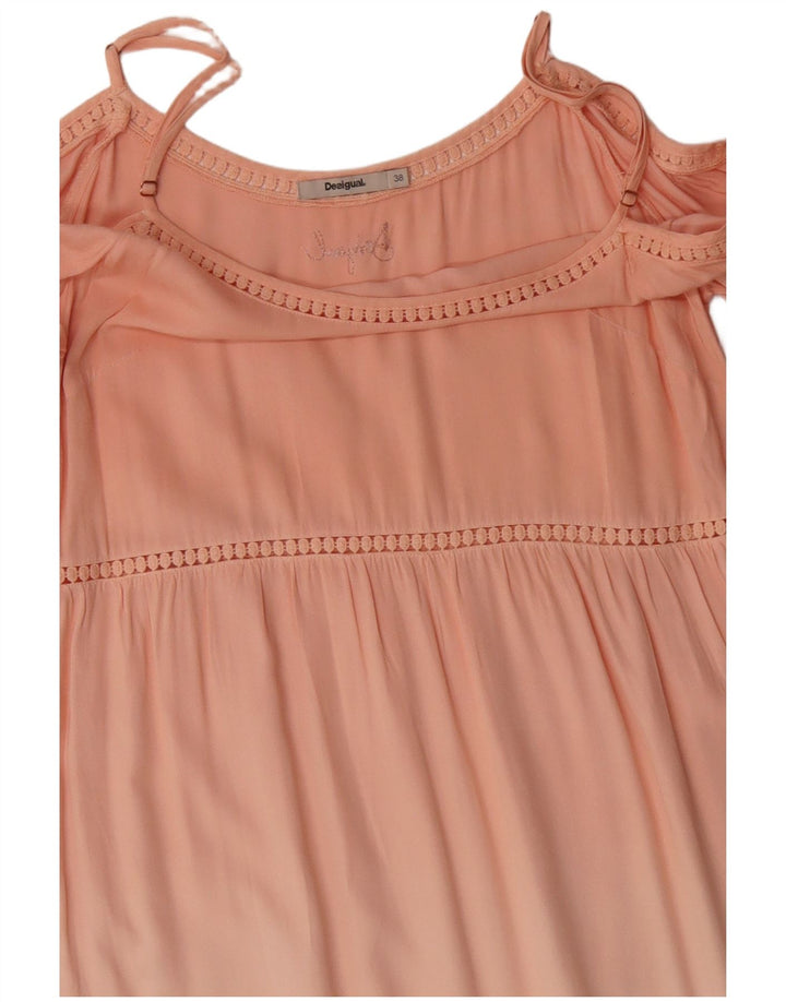 Desigual Vestido feminino manga 3/4 ombro de fora UE 38 médio rosa floral