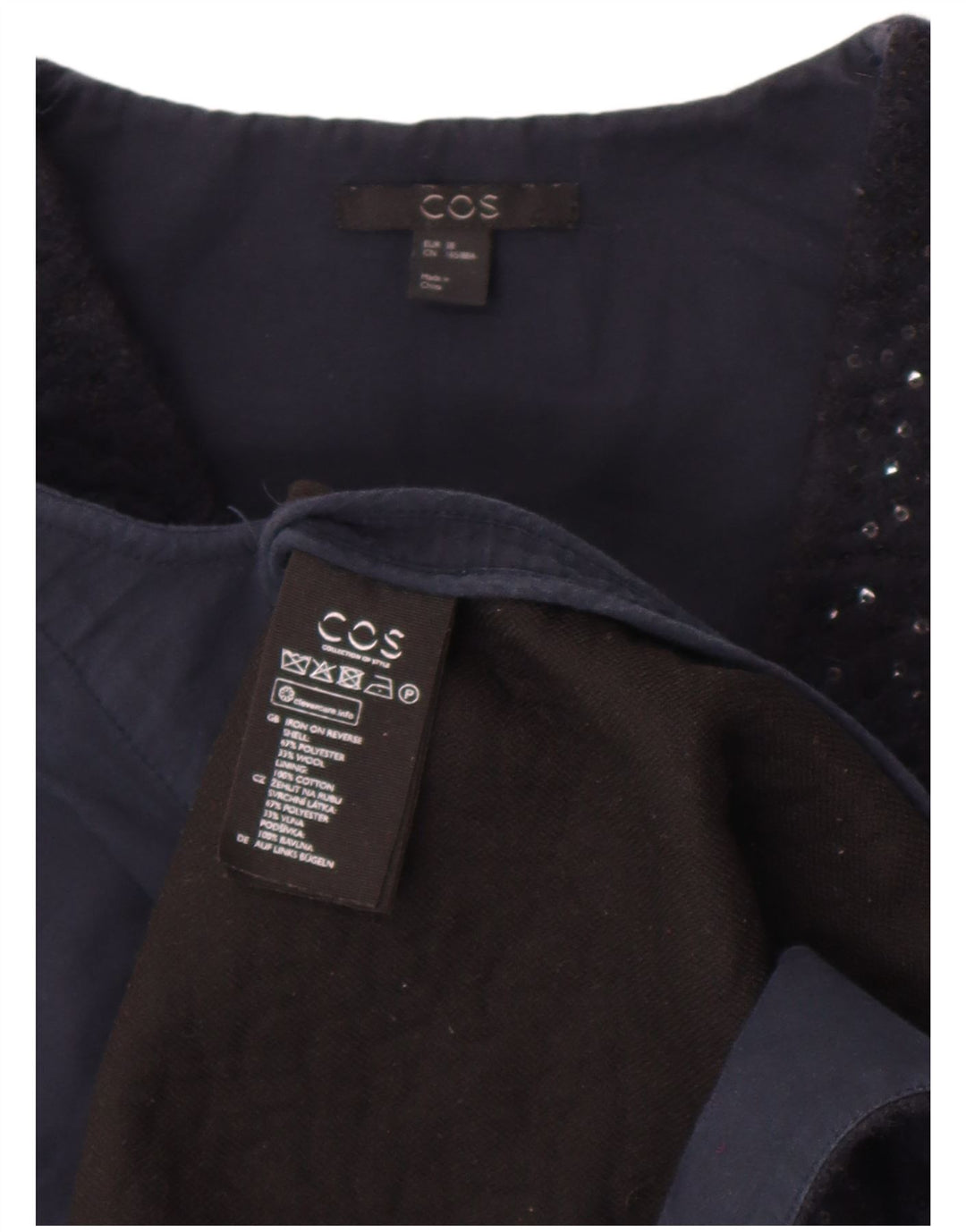 Cos vestido feminino sem mangas com lantejoulas EU 38 poliéster azul marinho médio
