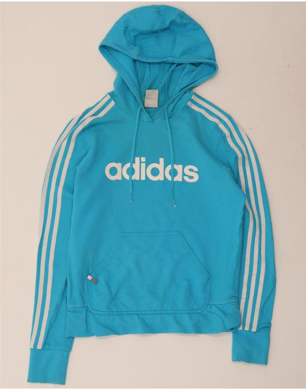 Jumper com capuz gráfico feminino Adidas UK 14 algodão azul médio