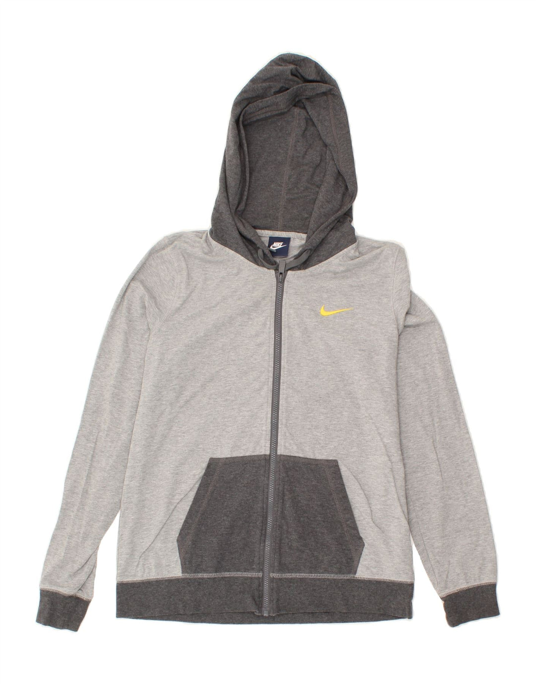 NIKE Womens Zip Hoodie Sweater UK 16 Large Grey Colourblock Cotton Vintage Nike and Second-Hand Nike from Messina Hembry 